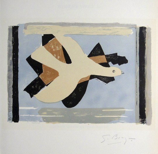 Georges Braque Lithograph Ecole de Paris 1952: Original lithograph from a VIP folder, 1952. Hand signed by Georges Braque in pencil. Lithograph: Fernand Mourlot, Paris. Editeur and Prov: Galerie Maeght, Paris. Size: 11.8 x 9 inches (30 x 23 cm), p