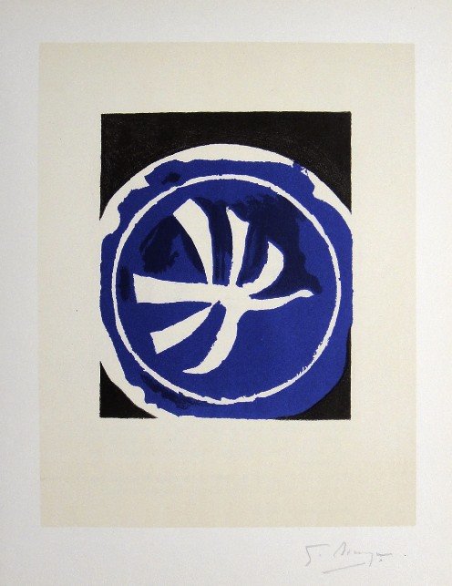 Georges Braque Lithograph Ecole de Paris 1952: Original lithograph from a VIP folder, 1952. Hand signed by Georges Braque in pencil. Lithograph: Fernand Mourlot, Paris. Editeur and Prov: Galerie Maeght, Paris. Size: 11.8 x 9 inches (30 x 23 cm), p