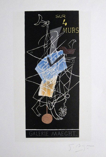 Georges Braque Lithograph Ecole de Paris 1952: Original lithograph from a VIP folder, 1952. Hand signed by Georges Braque in pencil. Lithograph: Fernand Mourlot, Paris. Editeur and Prov: Galerie Maeght, Paris. Size: 11.8 x 9 inches (30 x 23 cm).
