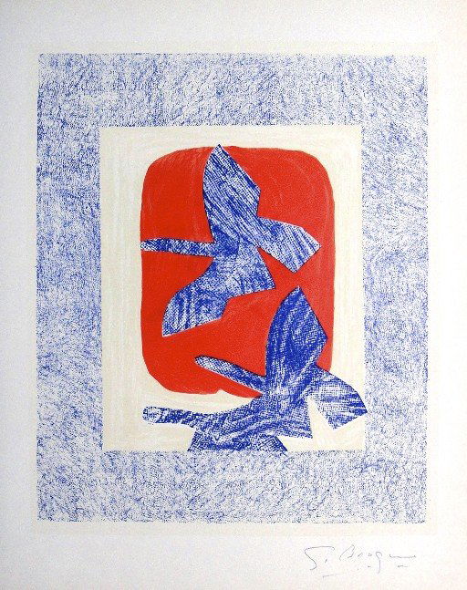 Georges Braque Lithograph Ecole de Paris 1952: Original lithograph from a VIP folder, 1952. Hand signed by Georges Braque in pencil. Lithograph: Fernand Mourlot, Paris. Editeur and Prov: Galerie Maeght, Paris. Size: 11.8 x 9 inches (30 x 23 cm), p