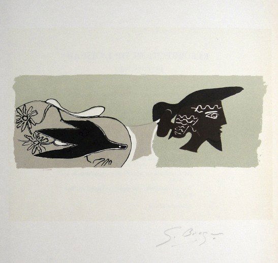 Georges Braque Lithograph Ecole de Paris 1952: Original lithograph from a VIP folder, 1952. Hand signed by Georges Braque in pencil. Lithograph: Fernand Mourlot, Paris. Editeur and Prov: Galerie Maeght, Paris. Size: 11.8 x 9 inches (30 x 23 cm), p