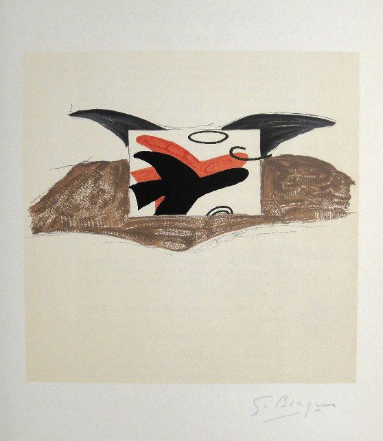 Georges Braque Lithograph Ecole de Paris 1952: Original lithograph from a VIP folder, 1952. Hand signed by Georges Braque in pencil. Lithograph: Fernand Mourlot, Paris. Editeur and Prov: Galerie Maeght, Paris. Size: 11.8 x 9 inches (30 x 23 cm), p