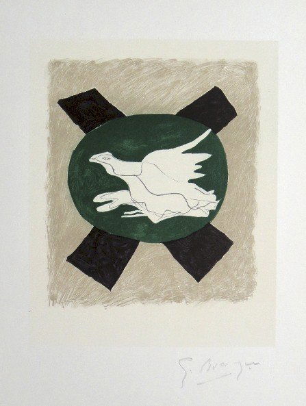 Georges Braque Lithograph Ecole de Paris 1952: Original lithograph from a VIP folder, 1952. Hand signed by Georges Braque in pencil. Lithograph: Fernand Mourlot, Paris. Editeur and Prov: Galerie Maeght, Paris. Size: 11.8 x 9 inches (30 x 23 cm), p