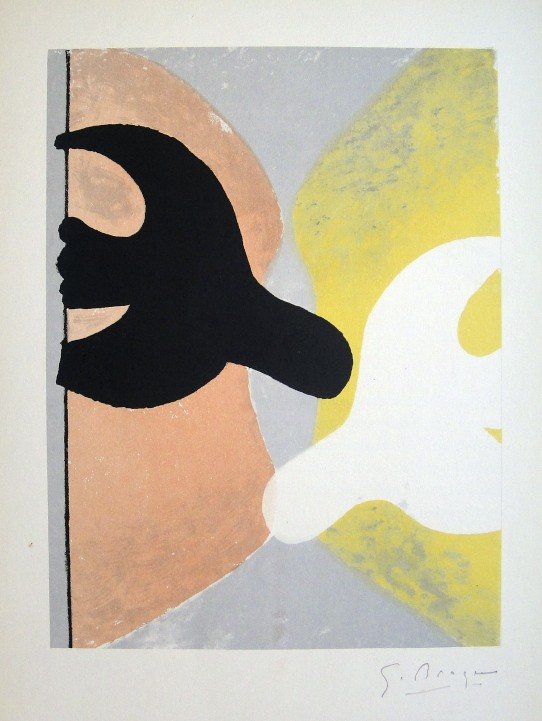 Georges Braque, hand signed original Lithograph, 1959: Original Lithograph by Georges Braque. Hand signed in pencil by Braque. From a signed VIP book, published in 1959. Editeur: Maeght, Paris. Size: 14.96 x 10.83 inches (38 x 27.5 cm), printed on the bac