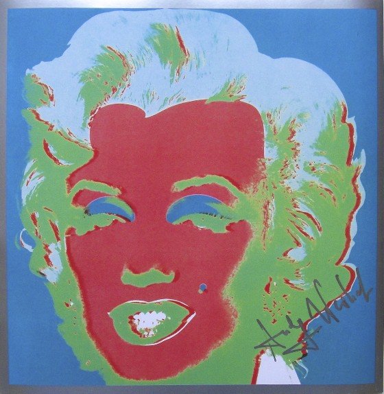 ANDY WARHOL, Signed Print, 1982: Andy WARHOL, "Marilyn Monroe", signed Print. From a signed VIP-catalog from 1982. Hand signed by Andy Warhol in silver pen. Size: 9 x 9 in (23 x 23 cm).
