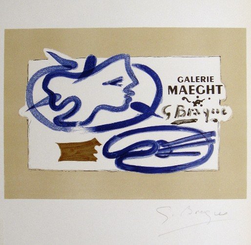 Georges Braque Lithograph Ecole de Paris 1952: Original lithograph from a VIP folder, 1952. Hand signed by Georges Braque in pencil. Lithograph: Fernand Mourlot, Paris. Editeur and Prov: Galerie Maeght, Paris. Size: 11.8 x 9 inches (30 x 23 cm).