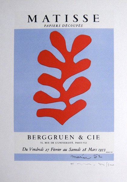 Henri MATISSE Lithograph Ecole de Paris 1952: Original lithograph "Berggruen & Cie" from a VIP folder, 1952. Hand signed by Henri Matisse in pencil.Lithograph: Fernand Mourlot, Paris. Lithograph: Fernand Mourlot, Paris. Editeur and Prov: Galerie 