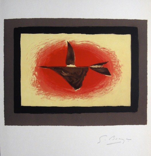 Georges Braque Lithograph Ecole de Paris 1952: Original lithograph from a VIP folder, 1952. Hand signed by Georges Braque in pencil. Lithograph: Fernand Mourlot, Paris. Editeur and Prov: Galerie Maeght, Paris. Size: 11.8 x 9 inches (30 x 23 cm), p