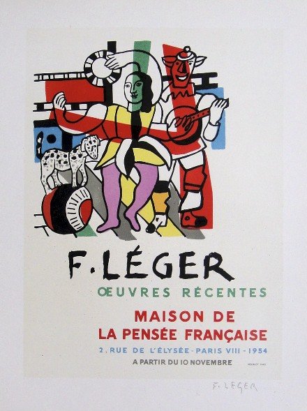 Fernand Leger Lithograph Ecole de Paris 1952: Original lithograph from a VIP folder, 1952. Hand signed by Fernand Leger in pencil. Lithograph: Fernand Mourlot, Paris. Editeur and Prov: Galerie Maeght, Paris. Size: 11.8 x 9 inches (30 x 23 cm).