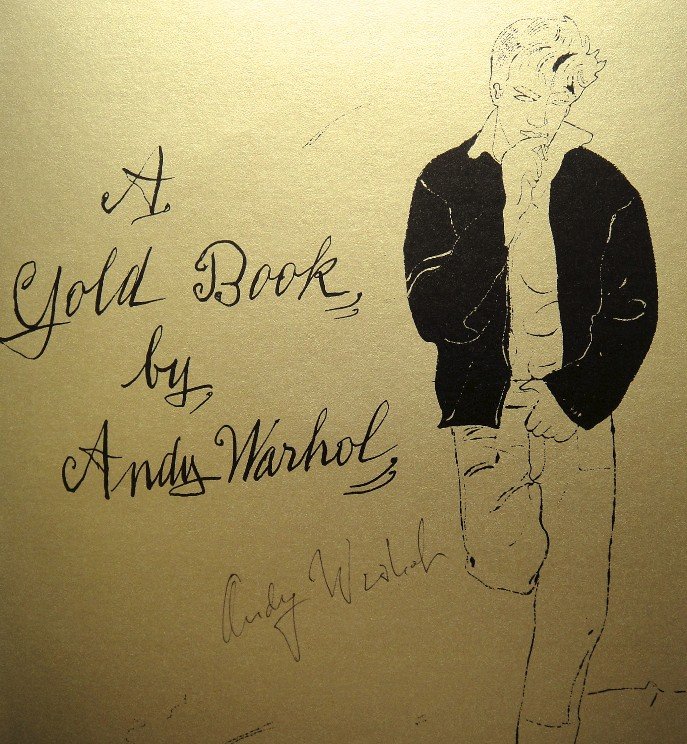 ANDY WARHOL, James Dean, Gold Book, sig. Litho: Andy WARHOL, original offset lithograph "James Dean" on gold paper. From the series "Gold Book". Hand signed by Andy Warhol in black pen. Size; 11 x 8.2 in (27.5 x 20.5 cm).