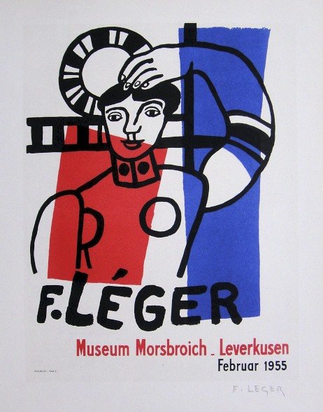 Fernand Leger Lithograph Ecole de Paris 1952: Original lithograph from a VIP folder, 1952. Hand signed by Fernand Leger in pencil. Lithograph: Fernand Mourlot, Paris. Editeur and Prov: Galerie Maeght, Paris. Size: 11.8 x 9 inches (30 x 23 cm).