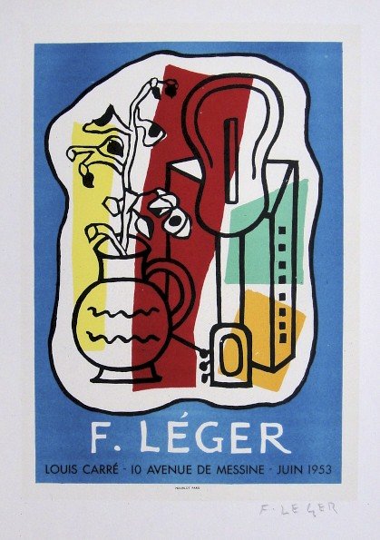 Fernand Leger Lithograph Ecole de Paris 1952: Original lithograph from a VIP folder, 1952. Hand signed by Fernand Leger in pencil. Lithograph: Fernand Mourlot, Paris. Editeur and Prov: Galerie Maeght, Paris. Size: 11.8 x 9 inches (30 x 23 cm).