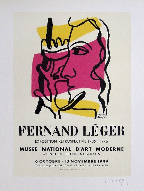 Fernand Leger Lithograph Ecole de Paris 1952: Original lithograph from a VIP folder, 1952. Hand signed by Fernand Leger in pencil. Lithograph: Fernand Mourlot, Paris. Editeur and Prov: Galerie Maeght, Paris. Size: 11.8 x 9 inches (30 x 23 cm).