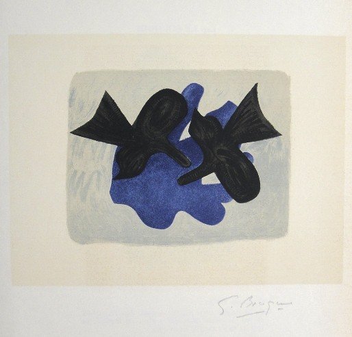 Georges Braque Lithograph Ecole de Paris 1952: Original lithograph from a VIP folder, 1952. Hand signed by Georges Braque in pencil. Lithograph: Fernand Mourlot, Paris. Editeur and Prov: Galerie Maeght, Paris. Size: 11.8 x 9 inches (30 x 23 cm), p