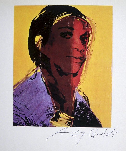 Andy Warhol, signed offset Print, 1975: Signed offset Print "Ladies and gentlemen" by Andy Warhol. Hand singed by Andy Warhol in black pen. From a special VIP book 1975. Size: 8.86 x 7.87 inches (22.5 x 20 cm), titel on the back.