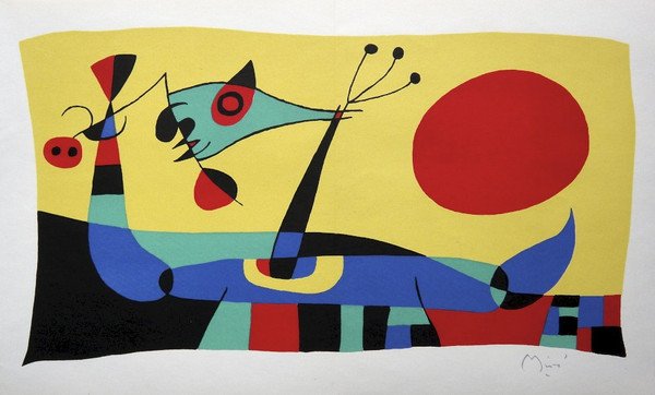 Joan Mir— signed original Lithograph 1956: Joan Mir—, original Lithograph from a VIP folder; Jacques PrŽvert - Georges Ribemont-Dessaignes 1956. Hand signed by Miro in pencil. Editeur: Galerie Maeght, Paris. Prov: Jacques Prevert, Georges R
