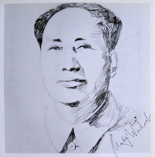 ANDY WARHOL, Signed Print Mao, 1982: Andy WARHOL, "Mao" signed Print. From a signed VIP book from 1982. Hand signed by Andy Warhol in black pen. Size: 8.86 x 8.27 in (22.5 x 21 cm), printed on the back.