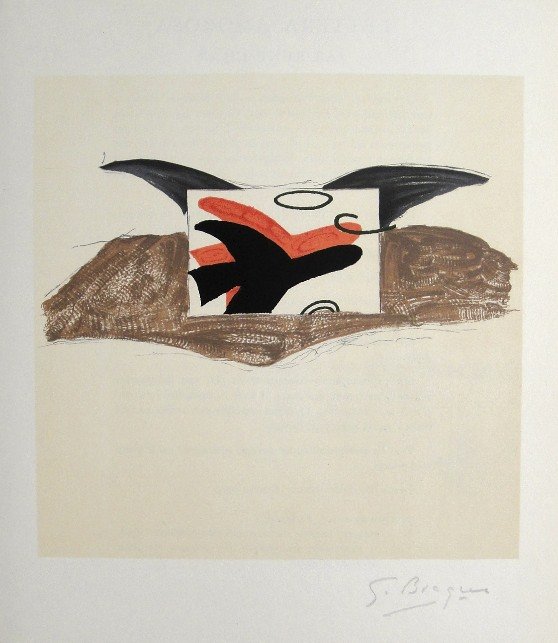 Georges Braque Lithograph Ecole de Paris 1952: Original lithograph from a VIP folder, 1952. Hand signed by Georges Braque in pencil. Lithograph: Fernand Mourlot, Paris. Editeur and Prov: Galerie Maeght, Paris. Size: 11.8 x 9 inches (30 x 23 cm), p