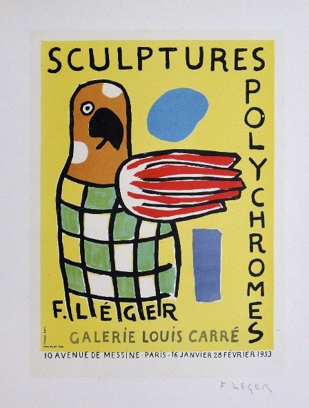Fernand Leger Lithograph Ecole de Paris 1952: Original lithograph from a VIP folder, 1952. Hand signed by Fernand Leger in pencil. Lithograph: Fernand Mourlot, Paris. Editeur and Prov: Galerie Maeght, Paris. Size: 11.8 x 9 inches (30 x 23 cm).