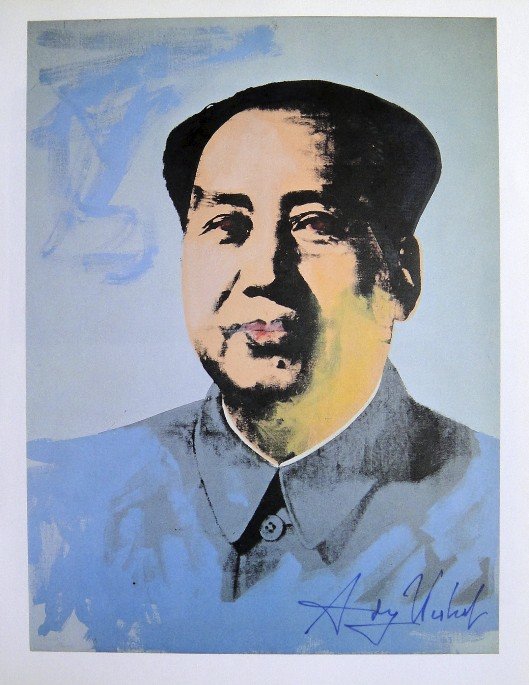 Andy Warhol, signed Print, Mao, 1976: Andy WARHOL, "Mao" signed Print. From a signed VIP book from 1976. Hand signed by Andy Warhol in blue pen. Size: 10.24 x 8.07 in (26 x 20.5 cm), printed on the back.