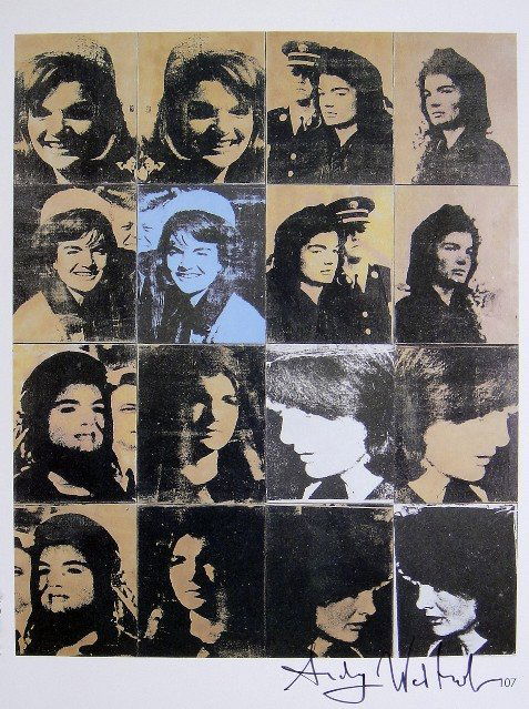 Andy Warhol, signed Print, Jackie, 1986: Andy WARHOL, "Jackie" signed Print. From a signed VIP book from 1986. Hand signed by Andy Warhol in black pen. Small picture number and title and printed on the back. Size: 10.63 x 9.06 in (27 x 23 cm
