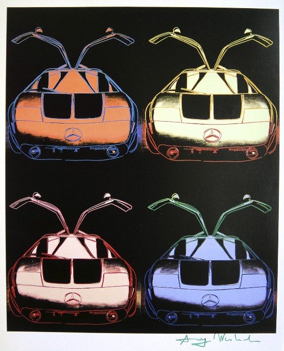 Andy Warhol, signed Print, Cars, 1986: Andy WARHOL, "Cars" signed Print. From a signed VIP book from 1986. Hand signed by Andy Warhol in silver pen. Small page number and printed on the back. Size: 12.2 x 9.65 in (31 x 24.5 cm).