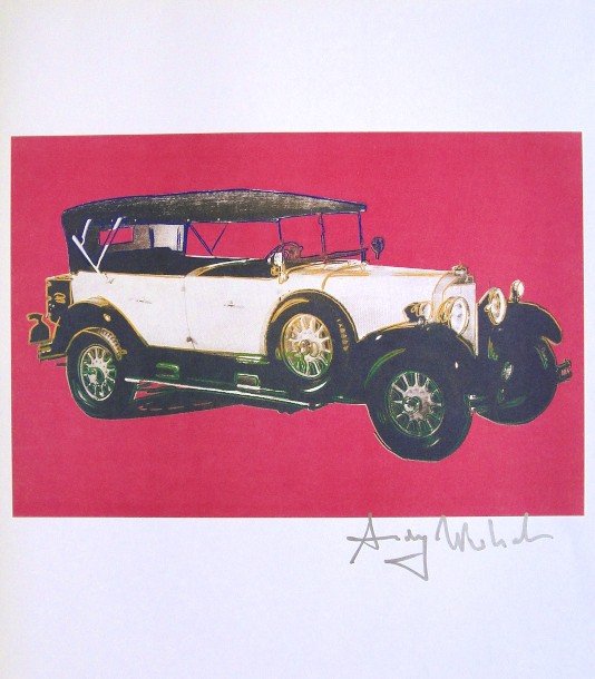 Andy Warhol, signed Print, Cars, 1986: Andy WARHOL, "Cars" signed Print. From a signed VIP book from 1986. Hand signed by Andy Warhol in silver pen. Small page number and printed on the back. Size: 12.2 x 9.65 in (31 x 24.5 cm).