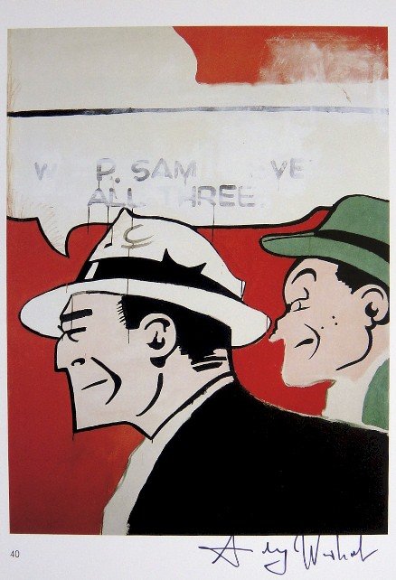 Andy Warhol, signed Print, Dick Tracey, 1986: Andy WARHOL, "Dick Tracey" signed Print. From a signed VIP book from 1986. Hand signed by Andy Warhol in black pen. Size: 10.43 x 7.09 in (26.5 x 18 cm), page number and printed on the back.