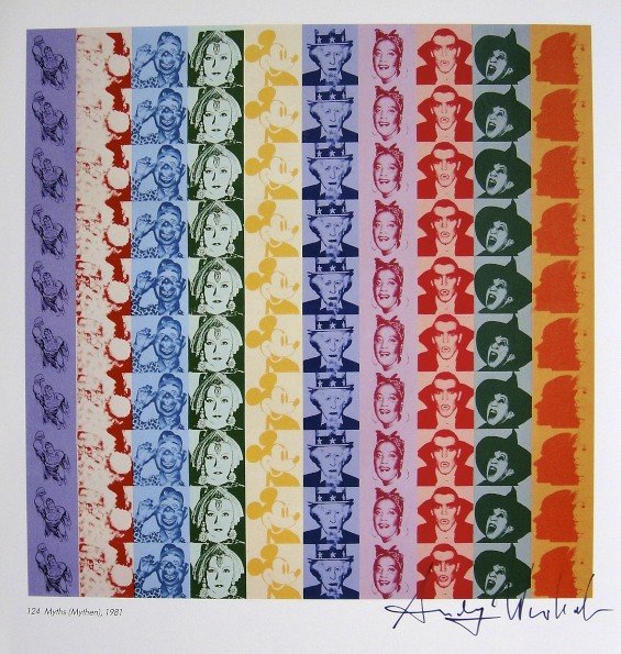 Andy Warhol, signed Print, Myths, 1986: Andy WARHOL, "Myths" signed Print. From a signed VIP book from 1986. Hand signed by Andy Warhol in black pen. With titel, small picture number and printed on the back. Size: 10.63 x 9.06 in (27 x 23 c