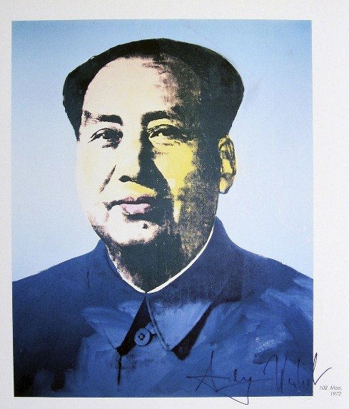 Andy Warhol, signed Print, Mao, 1986: Andy WARHOL, "Mao" signed Print. From a signed VIP book from 1986. Hand signed by Andy Warhol in black pen. With titel, small picture number and printed on the back. Size: 10.63 x 9.06 in (27 x 23 cm)