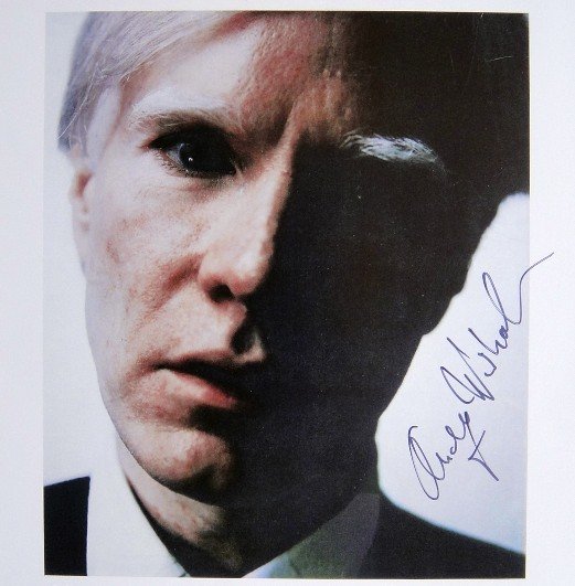 Andy Warhol, signed Print, Self-Portrait, 1986: Andy WARHOL, "Self-Portrait" signed Print. From a signed VIP book from 1986. Hand signed by Andy Warhol in black pen. With titel, small picture number and printed on the back. Size: 10.63 x 9.06 in (2