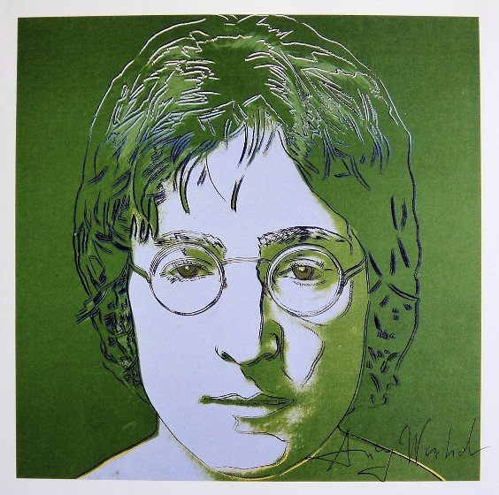Andy Warhol, signed Print, John Lennon, 1986: Andy WARHOL, "John Lennon" signed Print. From a signed VIP book from 1986. Hand signed by Andy Warhol in black pen. Size: 9.06 x 9.06 in (23 x 23 cm), printed on the back.