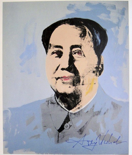 Andy Warhol, signed Print, Mao, 1976: Andy WARHOL, "Mao" signed Print. From a signed VIP book from 1976. Hand signed by Andy Warhol in blue pen. Size: 9.06 x 7.48 in (23 x 19 cm), printed on the back.