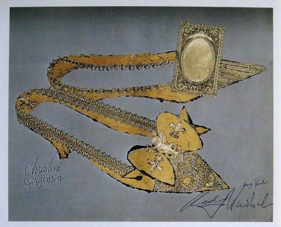 ANDY WARHOL, Signed Print Shoes, 1982: Andy WARHOL, "Christine Jorgensen" signed Print. From a signed VIP book from 1982. Hand signed by Andy Warhol in black pen. Size: 6.69 x 8.07 in (17 x 20.5 cm).