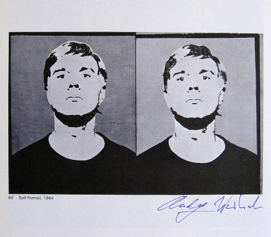 Andy Warhol, signed Print, Self Portrait, 1976: Andy WARHOL, "Self Portrait" signed Print. From a signed VIP book from 1976. Hand signed by Andy Warhol in blue pen. With titel and printed on the back. Size: 6.69 x 8.07 in (17 x 20.5 cm).
