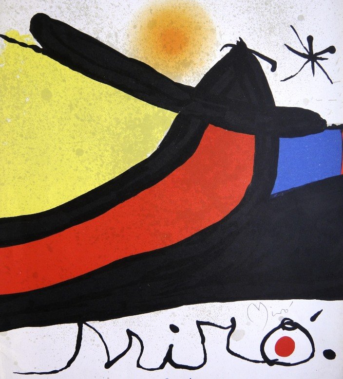 Joan MIRO, hand signed original Lithograph, 1971: Original Lithograph "Front Page" by Joan Miro. Hand signed in pencil by Miro. From a signed VIP book, published in 1971. Editeur: Maeght, Paris. Size: 14.76 x 10.83 inches (37.5 x 27.5 cm).