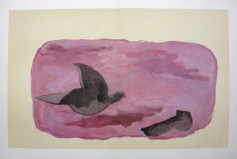 Georges Braque, original signed Lithograph, 1967: Original Lithograph "Derriere le Miroir" No 166 by Georges Braque. Hand signed by Georges Braque in pencil. From a signed VIP book, published in 1967. Editeur: Galerie Maeght, Paris. With book fold an