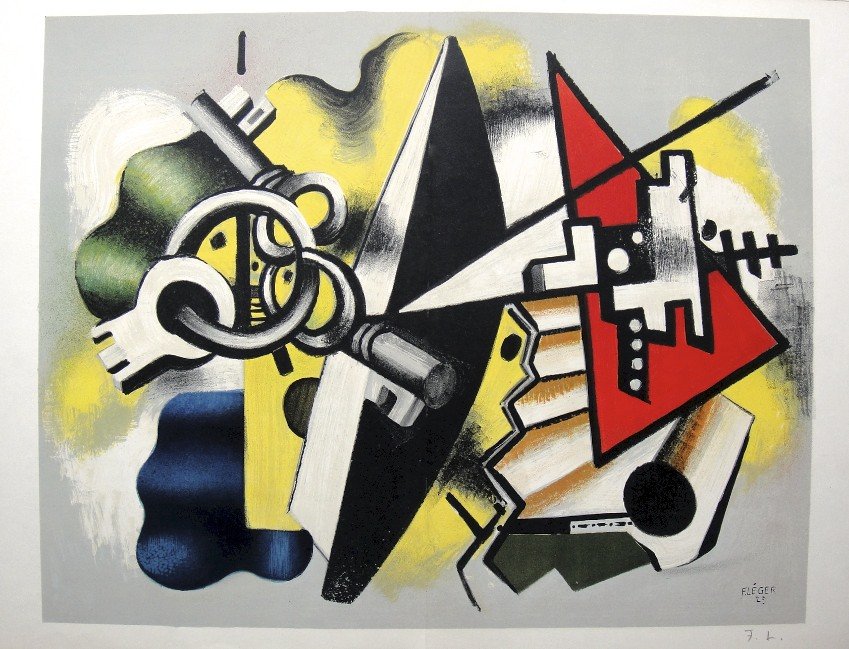 Fernand Leger, original signed Lithograph, 1955: Original Lithograph "Derriere le Miroir" No 79-80-81 by Fernand Leger. Hand signed by Fernand Leger in pencil. From a signed VIP book, published in 1955. Editeur: Galerie Maeght, Paris. With book fold