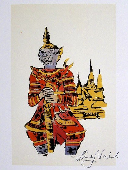 Andy Warhol, signed Print, Angkor Wat Cambodia, 1986: Andy WARHOL, "Angkor Wat, Cambodia" signed Print. From a signed VIP book from 1986. Hand signed by Andy Warhol in black pen. Size: 9.45 x 6.69 in (24 x 17 cm), printed on the back.