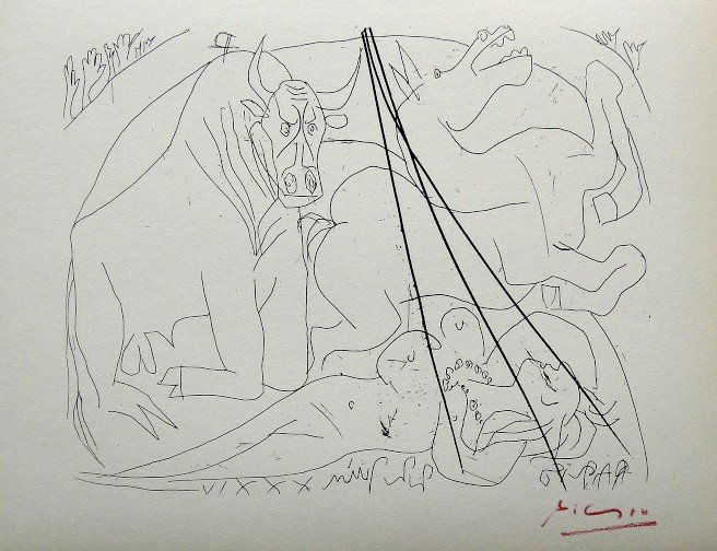 Pablo PICASSO "Suite Vollard" Lithograph 1952: Picasso Lithograph form the Suite Vollard "Femme Torero III" (Bloch 221). Hand signed in red pencil by Pablo Picasso, Edition from 1952. Size: 8.2 x 11 in (20 x 27 cm).