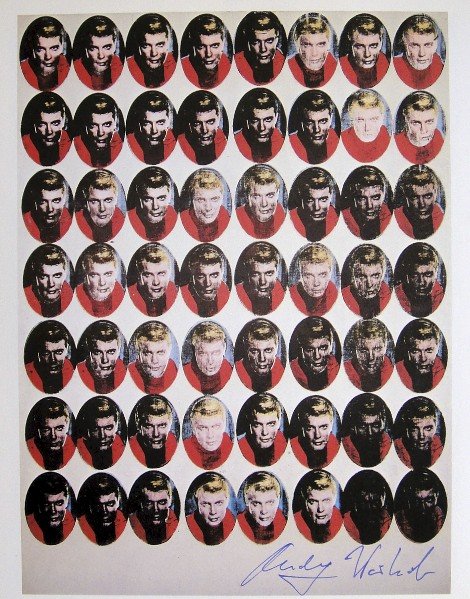 Andy Warhol, signed Print, Troy, 1976: Andy WARHOL, "Troy" signed Print. From a signed VIP book from 1976. Hand signed by Andy Warhol in blue pen. With titel, page number and printed on the back. Size: 10.24 x 8.07 in (26 x 20.5 cm).