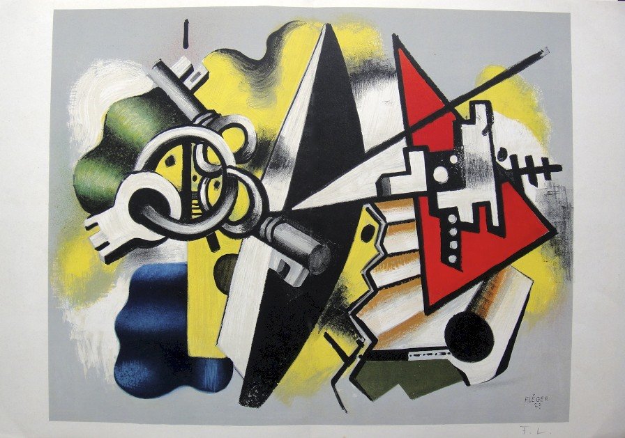 Fernand Leger, original signed Lithograph, 1955: Original Lithograph "Derriere le Miroir" No 79-80-81 by Fernand Leger. Hand signed by Fernand Leger in pencil. From a signed VIP book, published in 1955. Editeur: Galerie Maeght, Paris. With book fold