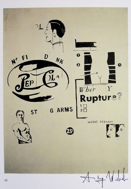 Andy Warhol, signed Print, Advertisement, 1986: Andy WARHOL, "Advertisement" signed Print. From a signed VIP book from 1986. Hand signed by Andy Warhol in black pen. Page number and printed on the back. Size: 10.63 x 7.09 in (27 x 18 cm).