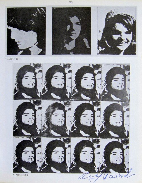 Andy Warhol, signed Print, Jackie, 1976: Andy WARHOL, "Jackie" signed Print. From a signed VIP book from 1976. Hand signed by Andy Warhol in blue pen. With titel, page number and printed on the back. Size: 10.24 x 8.07 in (26.5 x 20.5 cm).