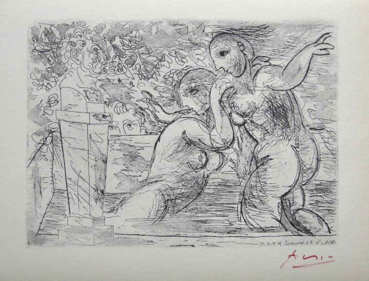 Pablo PICASSO "Suite Vollard" Lithograph 1952: Picasso Lithograph form the Suite Vollard "Les Baigneuses surprises" (Bloch 194). Hand signed in red pencil by Pablo Picasso, Edition from 1952. Size: 8.2 x 11 in (20 x 27 cm).