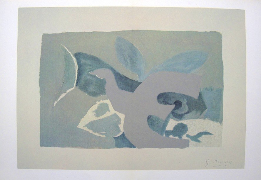 Georges Braque, original signed Lithograph, 1967: Original Lithograph "Derriere le Miroir" No 166 by Georges Braque. Hand signed by Georges Braque in pencil. From a signed VIP book, published in 1967. Editeur: Galerie Maeght, Paris. With book fold an