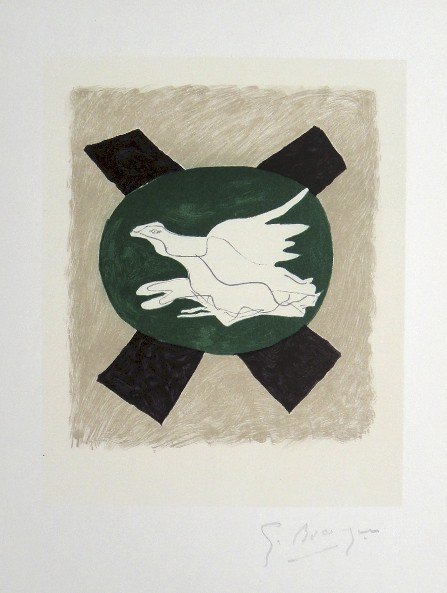 Georges Braque Lithograph Ecole de Paris 1952: Original lithograph from a VIP folder, 1952. Hand signed by Georges Braque in pencil. Lithograph: Fernand Mourlot, Paris. Editeur and Prov: Galerie Maeght, Paris. Size: 11.8 x 9 inches (30 x 23 cm), p