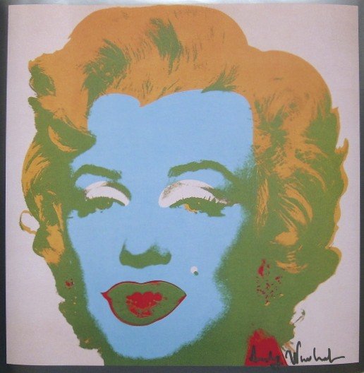 ANDY WARHOL, Signed Print Marilyn Monroe, 1982: Andy WARHOL, "Marilyn Monroe", signed Print. From a signed VIP-catalog from 1982. Hand signed by Andy Warhol in silver pen. Size: 9 x 9 in (23 x 23 cm).
