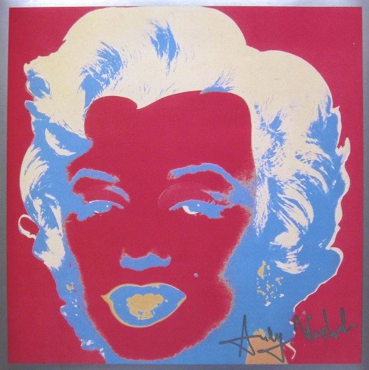ANDY WARHOL, Signed Print Marilyn Monroe, 1982: Andy WARHOL, "Marilyn Monroe", signed Print. From a signed VIP-catalog from 1982. Hand signed by Andy Warhol in silver pen. Size: 9 x 9 in (23 x 23 cm).