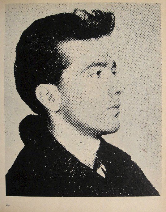 ANDY WARHOL, Signed offset Print, John Joseph H.: Andy WARHOL, "Most Wanted Men No. 11" signed special Print. From a signed VIP book from 1965. Hand signed by Andy Warhol in brown pencil. Size: 10.43 x 7.87 in (26.5 x 20 cm), small number and printed